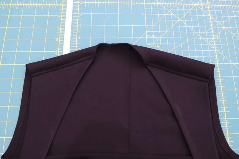 How To Topstitch Strap Seam Allowance - Stretch Ponte Knit - Mood Fabrics - Ketchum Jumpsuit Free Sewing Pattern Tutorial - MDF473 - Mood Fabrics Sewciety Blog - Topstitch the seam allowance towards the back of the top.