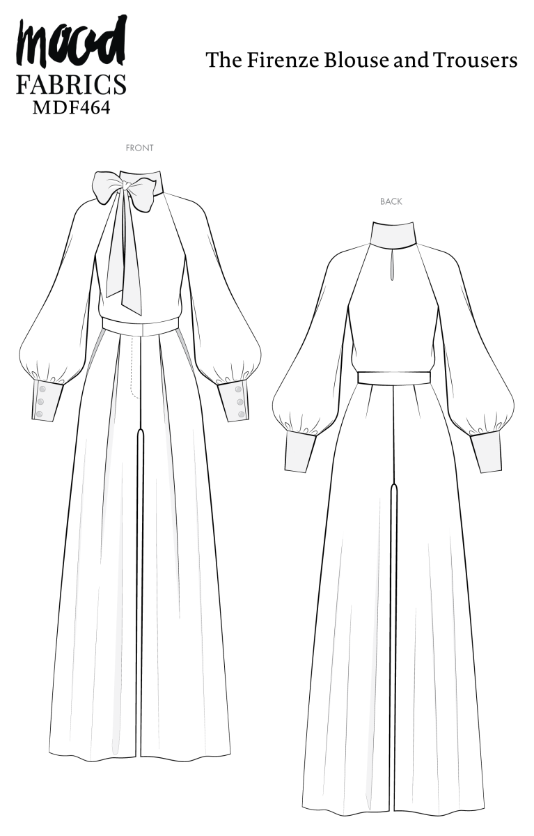 Firenze Blouse and Trousers Free Sewing Pattern - Technical Drawings - Mood Fabrics Sewciety Blog - Free Sewing Pattern MDF464