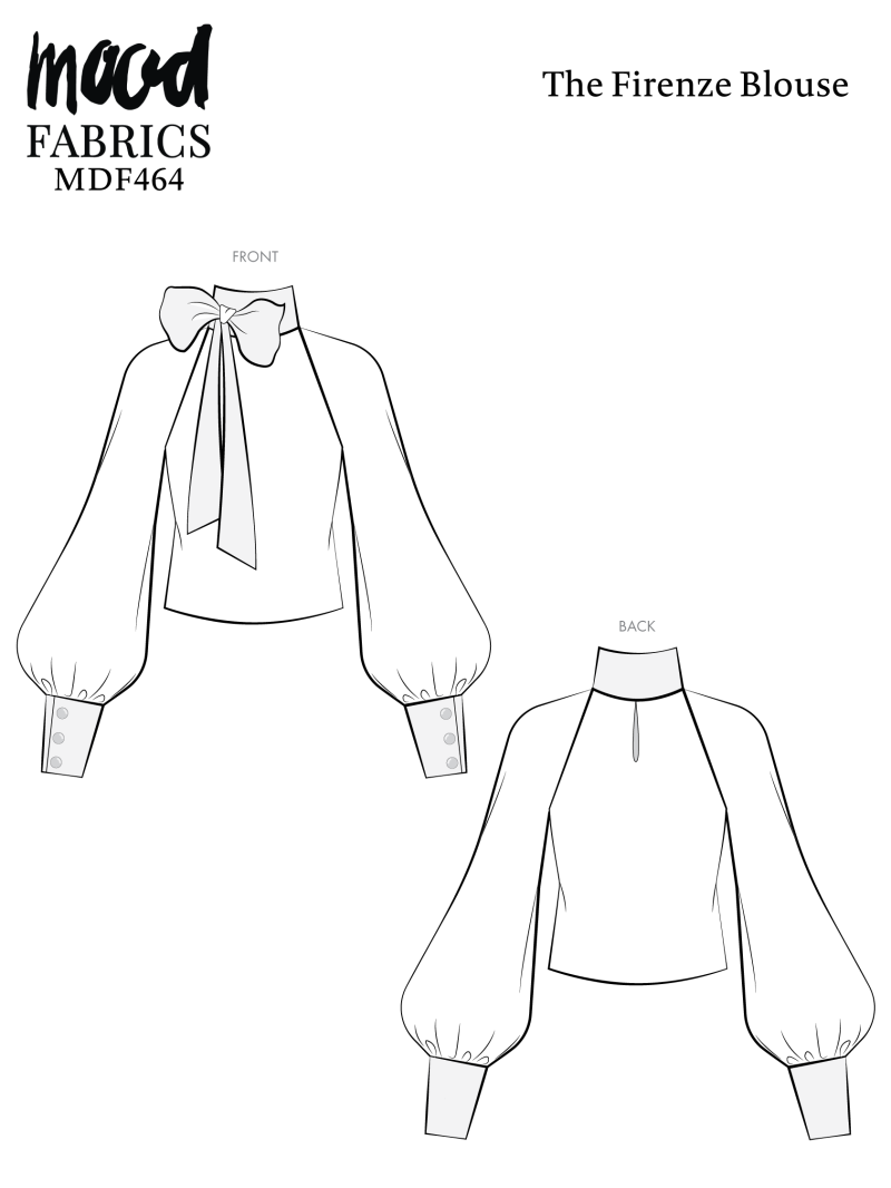 Firenze Blouse Free Sewing Pattern - Technical Drawing - Mood Fabrics Sewciety Blog - MDF464