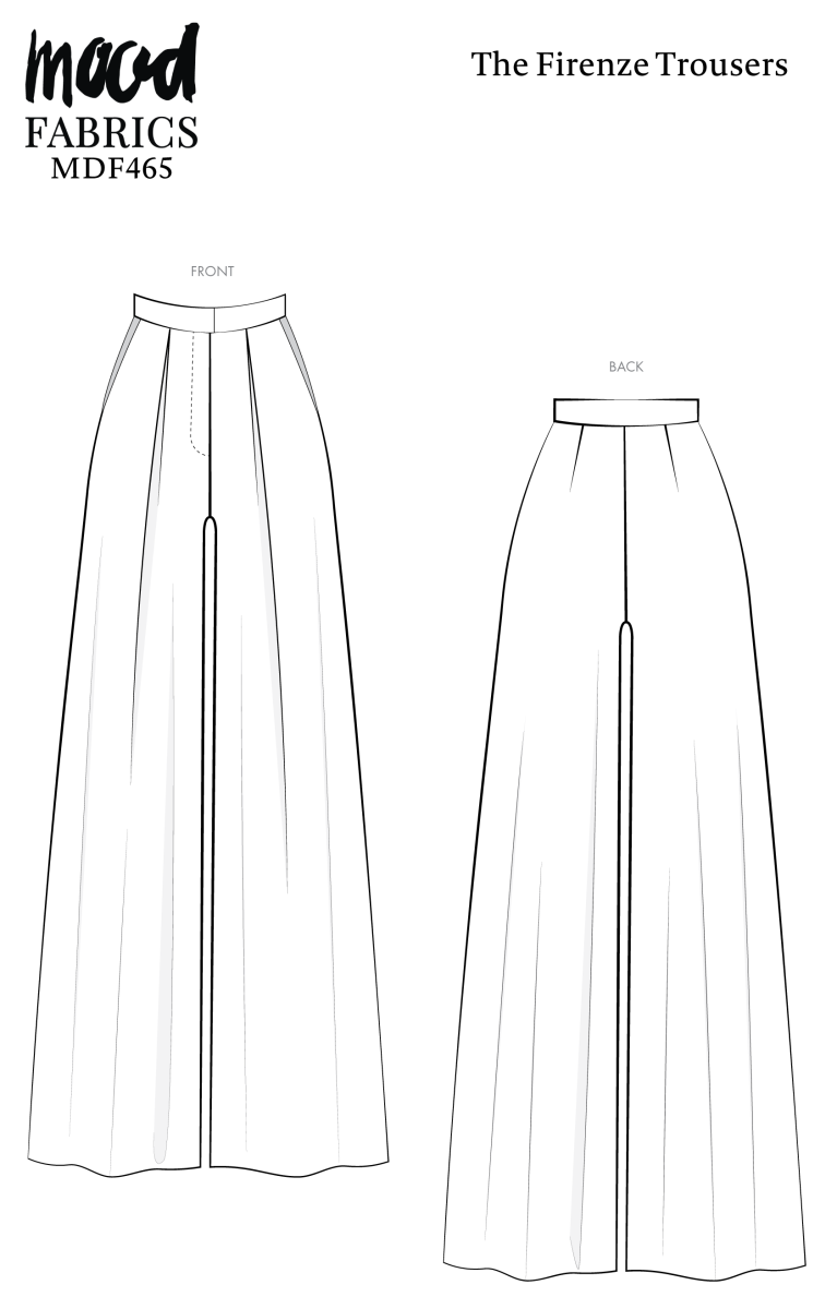 Firenze Trousers Free Sewing Pattern - Technical Drawing - Mood Fabrics Sewciety Blog - MDF465