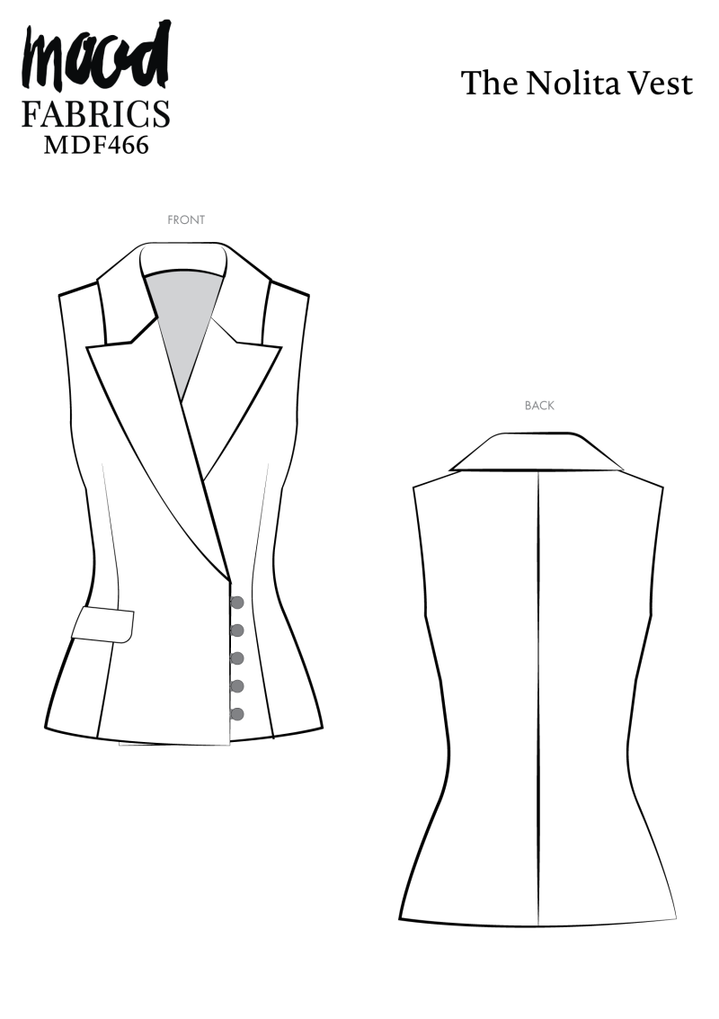 Nolita Vest and Skirt Free Sewing Pattern - Technical Drawings - Mood Fabrics Sewciety Blog - Free Sewing Pattern MDF465