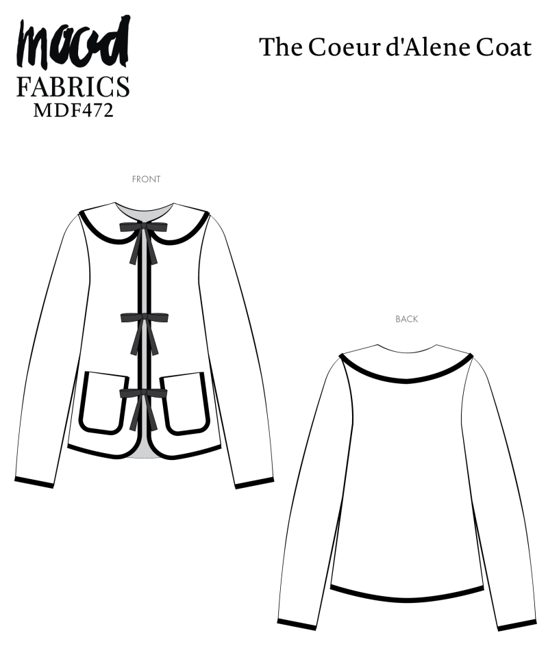 Coeur d'Alene Coat Free Sewing Pattern - Technical Drawings - Mood Fabrics Sewciety Blog - Free Sewing Pattern MDF472