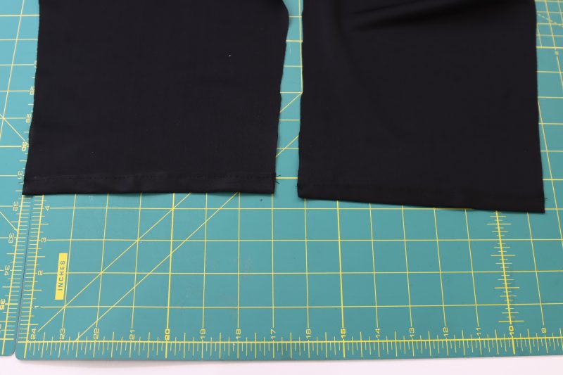 How To Hem Sleeves - Performance Spandex - Mood Fabrics - Adagio Wrap Cardigan Free Sewing Pattern Tutorial - MDF478 - Mood Fabrics Sewciety Blog - Hem the ends of the sleeves.