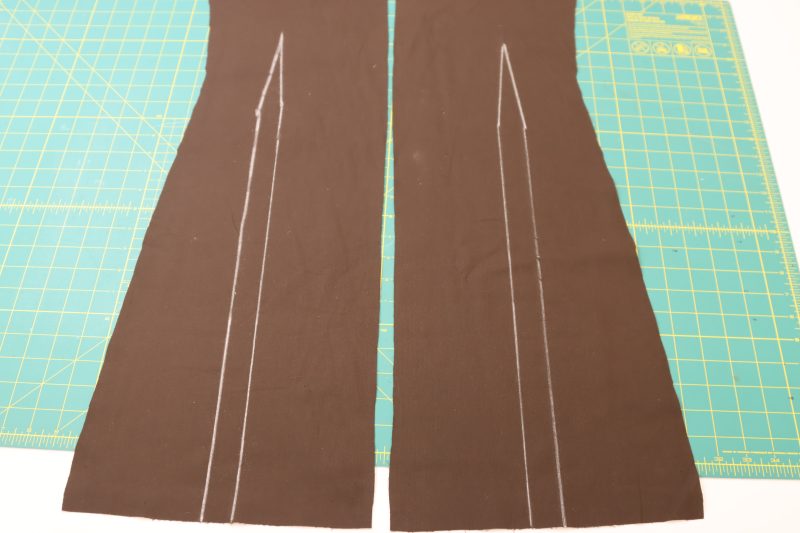 How To Mark Front Darts - Featherwale Cotton Corduroy - Mood Fabrics - Fawn Mini Dress Free Sewing Pattern Tutorial - MDF476 - Mood Fabrics Sewciety Blog - Mark the darts with chalk.