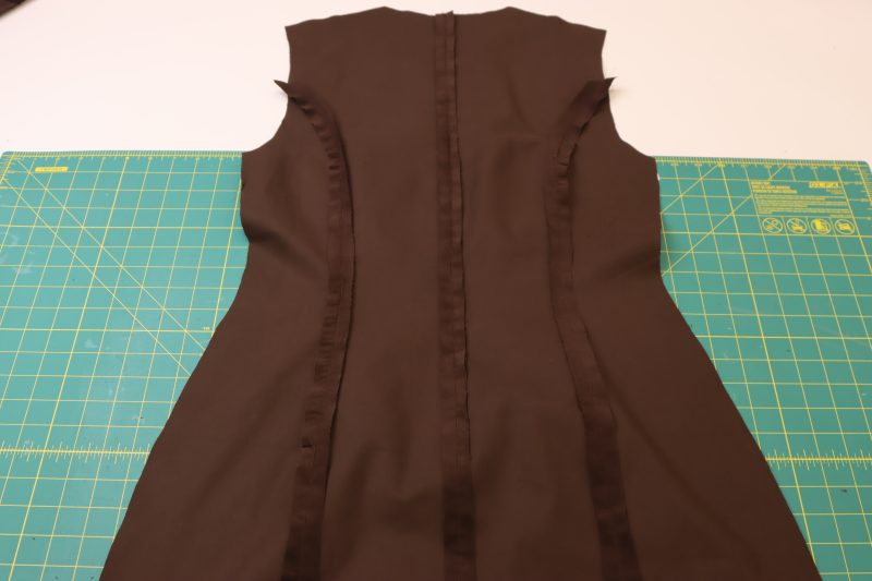 How To Sew Side Back Seams - Featherwale Cotton Corduroy - Mood Fabrics - Fawn Mini Dress Free Sewing Pattern Tutorial - MDF476 - Mood Fabrics Sewciety Blog - Sew the side back seams.