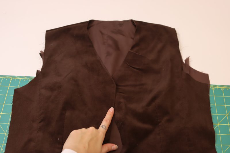 How To Iron Front Opening - Featherwale Cotton Corduroy - Mood Fabrics - Fawn Mini Dress Free Sewing Pattern Tutorial - MDF476 - Mood Fabrics Sewciety Blog - Iron the front opening so that the lining is not peeking out.