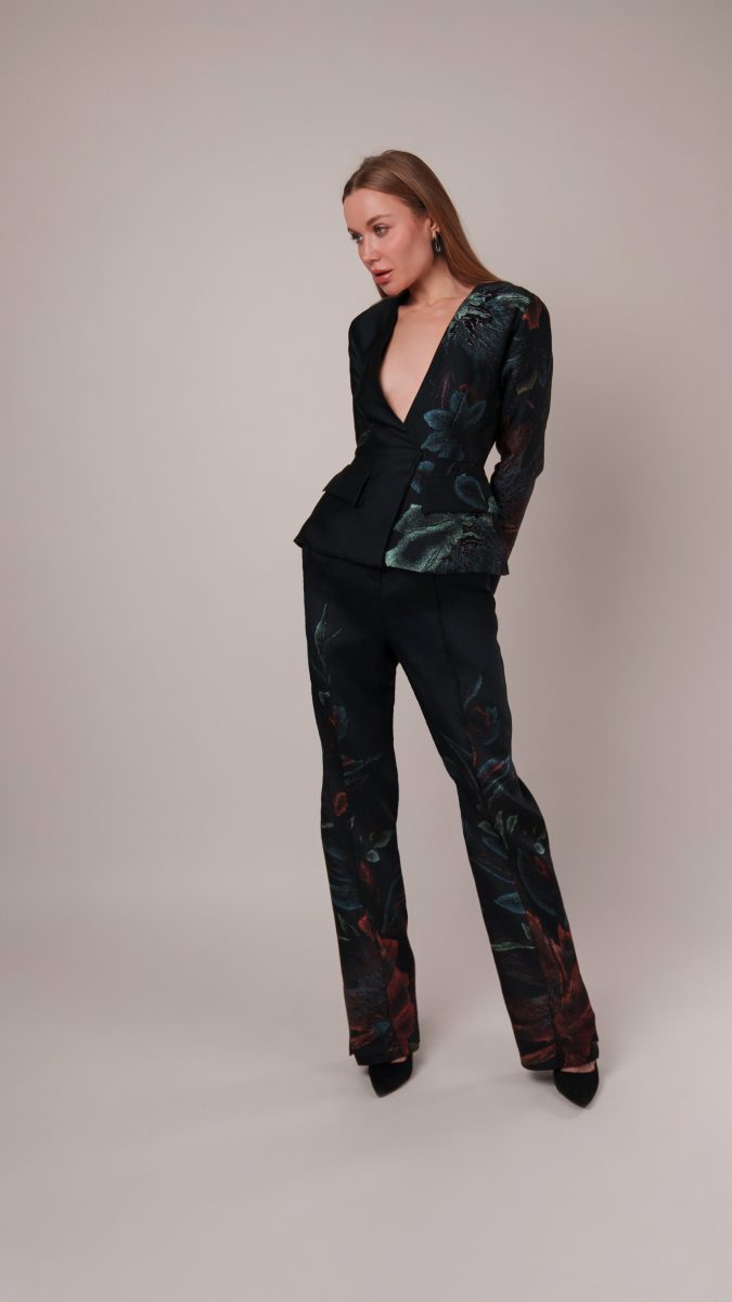 Perugia Peplum Blazer and Pants Suit Free Sewing Pattern - Model Photos - Mood Fabrics Sewciety Blog - Free Sewing Pattern MDF475