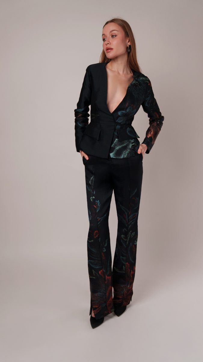 Perugia Peplum Blazer and Pants Suit Free Sewing Pattern - Model Photos - Mood Fabrics Sewciety Blog - Free Sewing Pattern MDF475