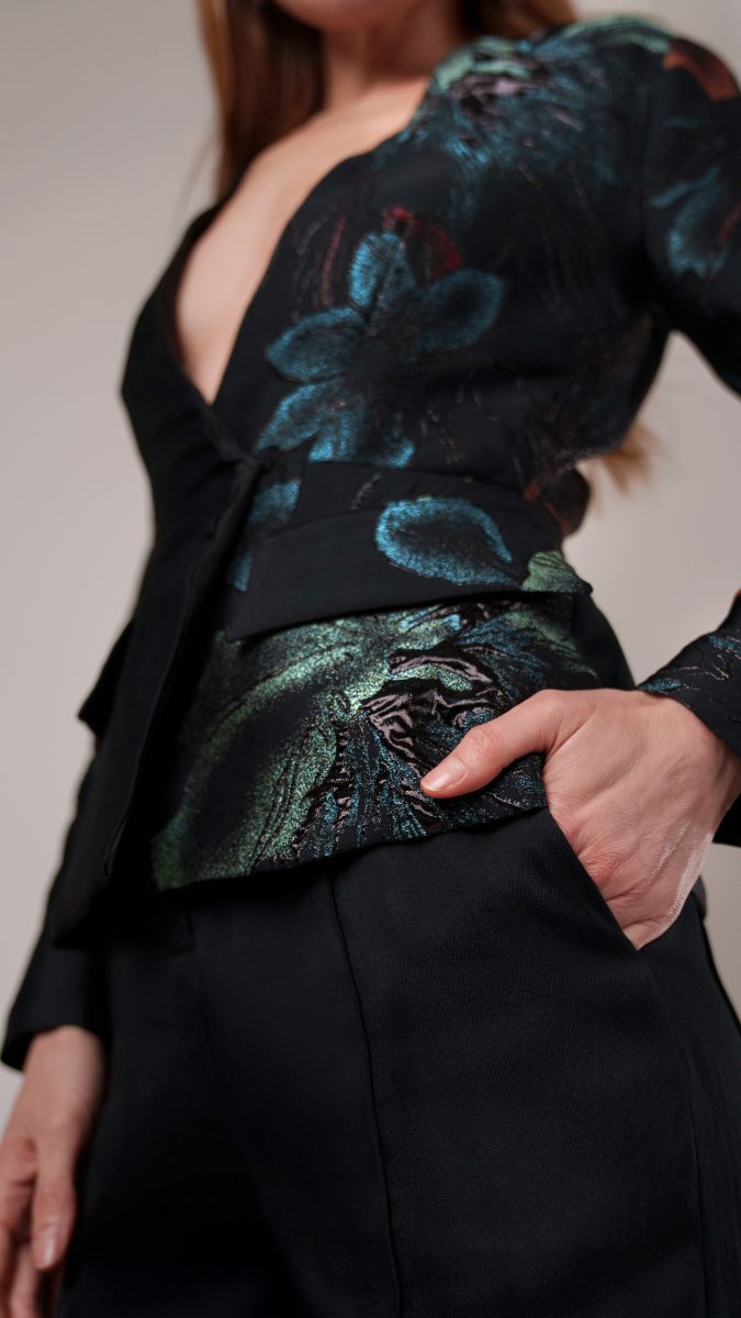 Perugia Peplum Blazer and Pants Suit Free Sewing Pattern - Model Photos - Mood Fabrics Sewciety Blog - Free Sewing Pattern MDF475