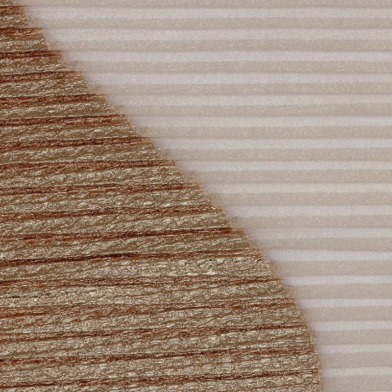 Close-up of Metallic Champagne Waves Pleated Luxury Burnout Brocade fabric texture, showing the contrasting metallic and pleated sections, used for the Nolita Vest and Skirt Set sewing pattern.