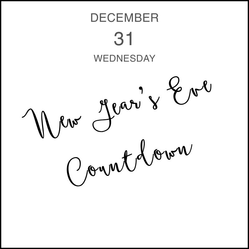 a calendar entry showing the handwritten event title "New Year's Eve Countdown."