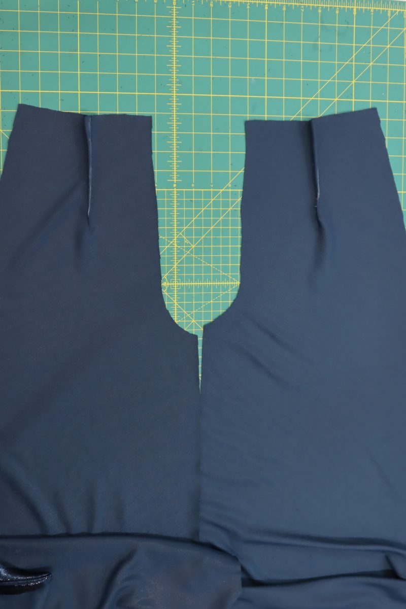 How To Sew Front Darts - Metallic Velvet - Mood Fabrics - Jasper Jumpsuit Free Sewing Pattern Tutorial - MDF486 - Mood Fabrics Sewciety Blog - Sew the front darts and unfold the front pants pieces.