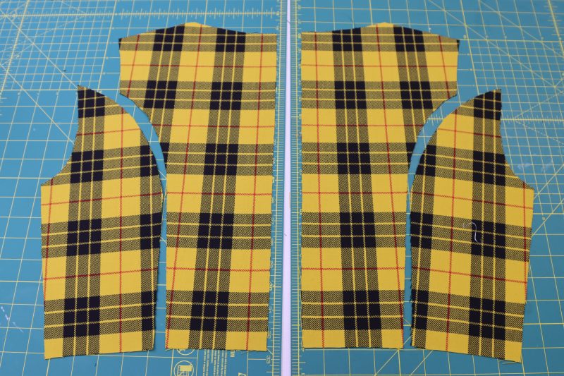 How To Layout Top Back Pieces - Virgin Wool Twill - Mood Fabrics - Silverstone Mini Dress Free Sewing Pattern Tutorial - MDF489 - Mood Fabrics Sewciety Blog - Lay out the top back pieces next to each other.