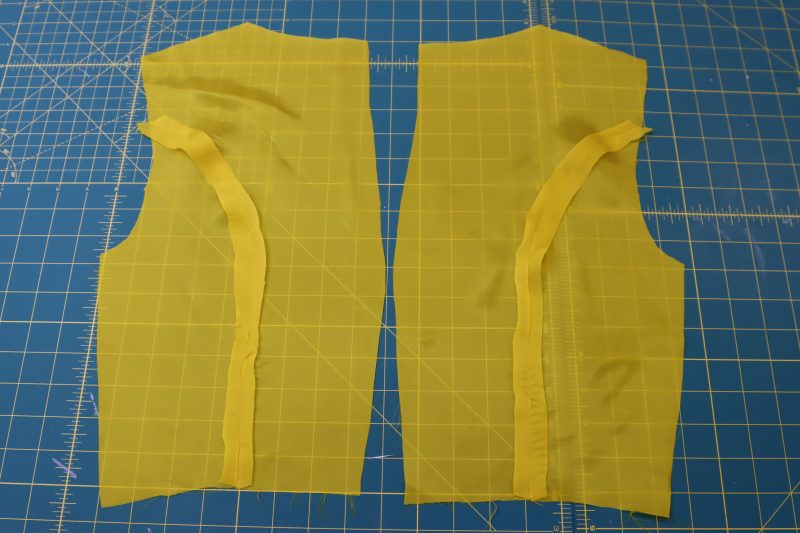 How To Sew Top Back Linings - Bemberg Lining - Mood Fabrics - Silverstone Mini Dress Free Sewing Pattern Tutorial - MDF489 - Mood Fabrics Sewciety Blog - Sew the top back sides to the top back center pieces.
