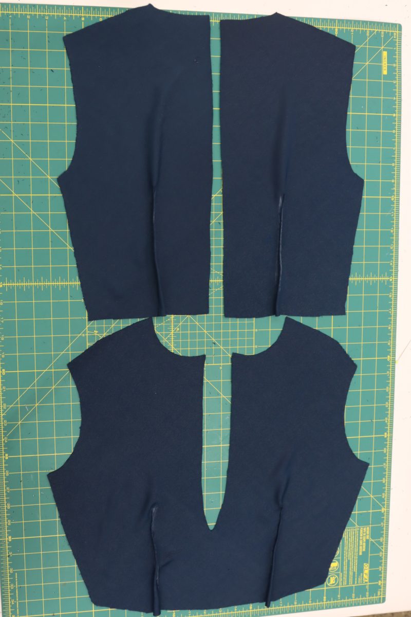How To Sew Front Back Top Darts - Metallic Velvet - Mood Fabrics - Jasper Jumpsuit Free Sewing Pattern Tutorial - MDF486 - Mood Fabrics Sewciety Blog - Sew the front and back top darts.