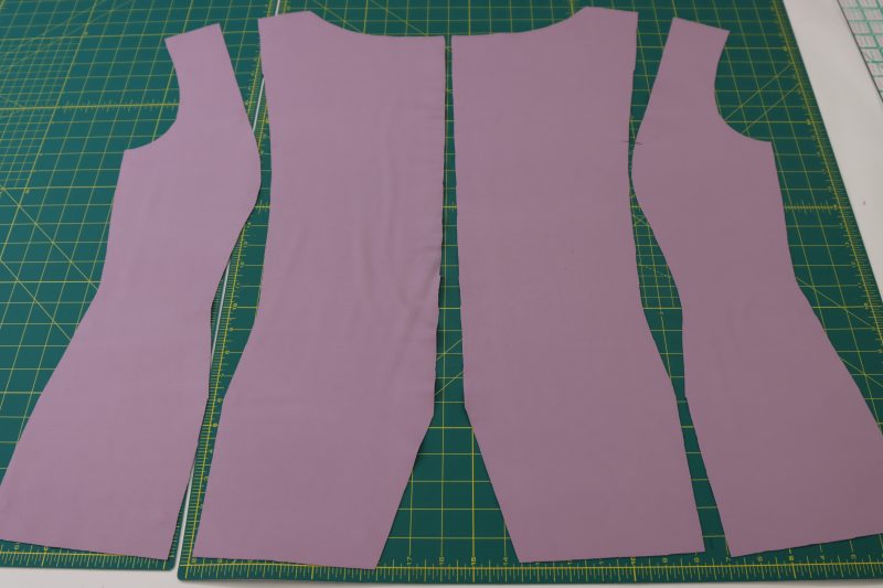 How To Layout Front Cardigan Pieces - Stretch Ponte Knit - Mood Fabrics - Camarillo Cardigan and Magdalene Midi Skirt Free Sewing Pattern Tutorial - MDF490 - Mood Fabrics Sewciety Blog - Lay out the front pieces with the front center and front side notches lined up.