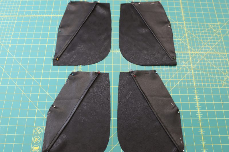 How To Pin Pocket Facings To Pockets - Buttery Faux Leather - Mood Fabrics - Dresden Shorts Free Sewing Pattern Tutorial - MDF493 - Mood Fabrics Sewciety Blog - Pin pocket facings to pockets.