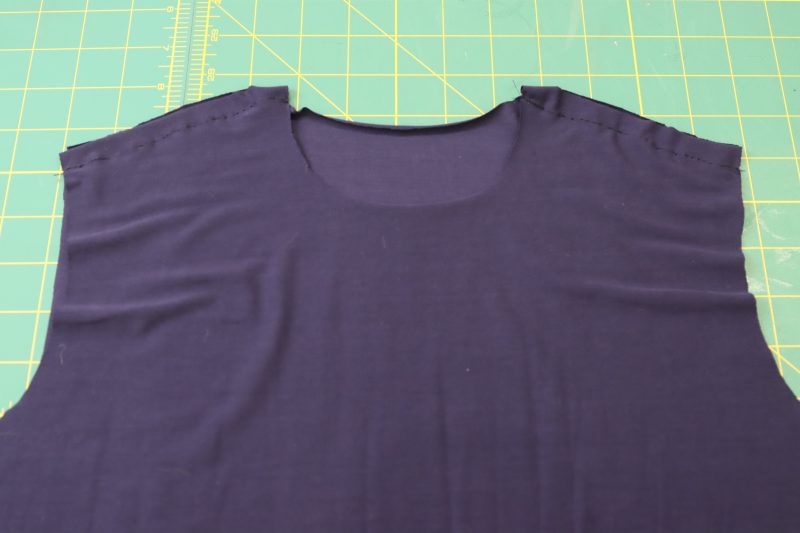 How To Sew Lining Shoulders - Stretch Bamboo Jersey - Mood Fabrics - Altena Blouse Free Sewing Pattern Tutorial - MDF491 - Mood Fabrics Sewciety Blog - Sew the shoulders together for the lining layer.