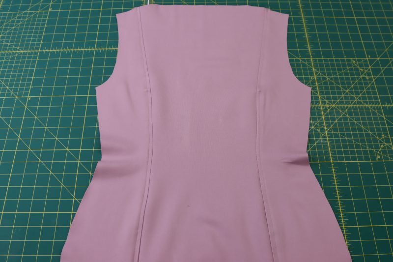How To Topstitch Back Cardigan Pieces - Stretch Ponte Knit - Mood Fabrics - Camarillo Cardigan and Magdalene Midi Skirt Free Sewing Pattern Tutorial - MDF490 - Mood Fabrics Sewciety Blog - Topstitch over the back seams.