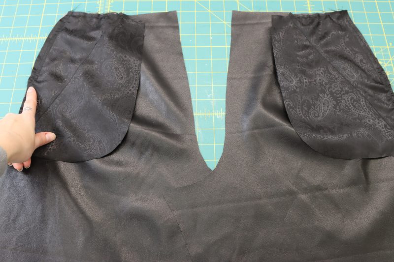 How To Sew Back Side Pockets - Buttery Faux Leather - Mood Fabrics - Dresden Shorts Free Sewing Pattern Tutorial - MDF493 - Mood Fabrics Sewciety Blog - Sew the top halves of pocket B.