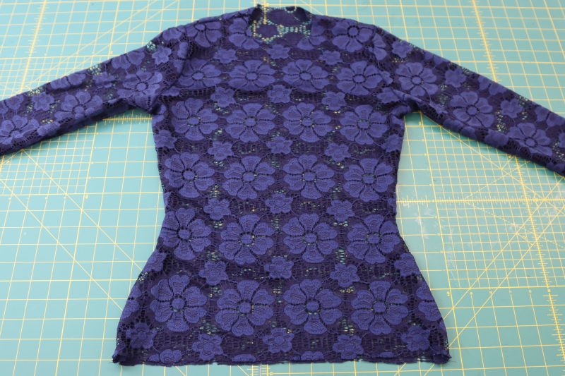 How To Sew Sleeve Side Seams - Stretch Crochet Lace - Mood Fabrics - Altena Blouse Free Sewing Pattern Tutorial - MDF491 - Mood Fabrics Sewciety Blog - Sew the side seams and sleeve inseams on both sleeves and both the lining and lace shirts.