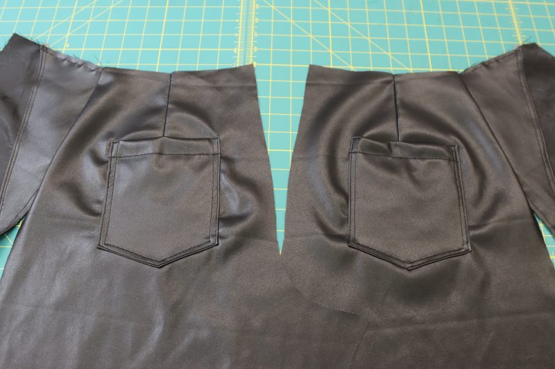 How To Sew Back Pockets On Shorts - Buttery Faux Leather - Mood Fabrics - Dresden Shorts Free Sewing Pattern Tutorial - MDF493 - Mood Fabrics Sewciety Blog - Sew back pockets to backs of shorts.