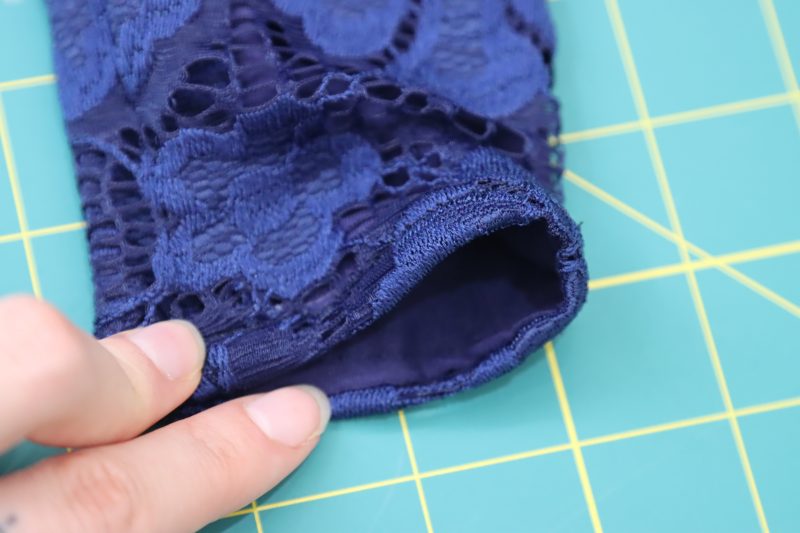 How To Topstitch Sleeve Hems - Stretch Crochet Lace - Mood Fabrics - Altena Blouse Free Sewing Pattern Tutorial - MDF491 - Mood Fabrics Sewciety Blog - Topstitch the ends of the sleeves.