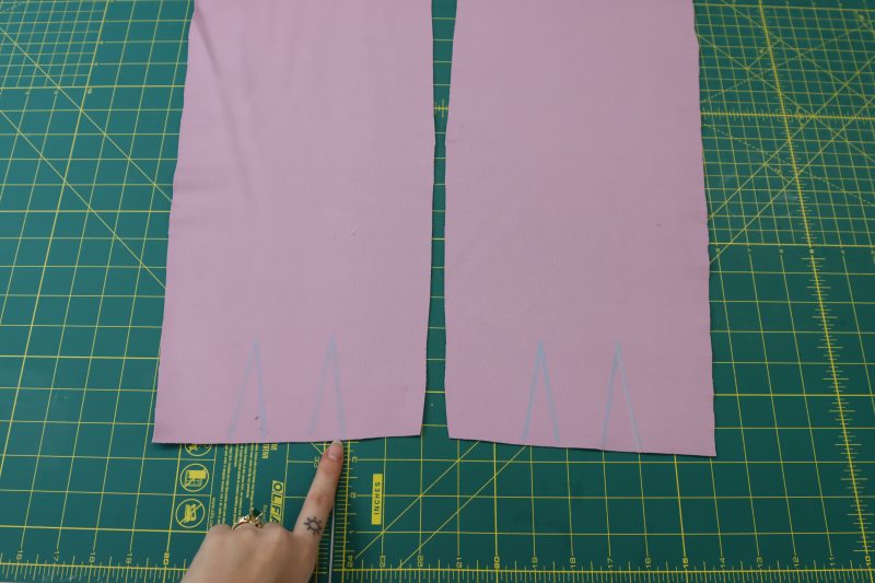 How To Mark Sleeve Darts - Stretch Ponte Knit - Mood Fabrics - Camarillo Cardigan and Magdalene Midi Skirt Free Sewing Pattern Tutorial - MDF490 - Mood Fabrics Sewciety Blog - Mark the sleeve darts with tailor’s chalk.