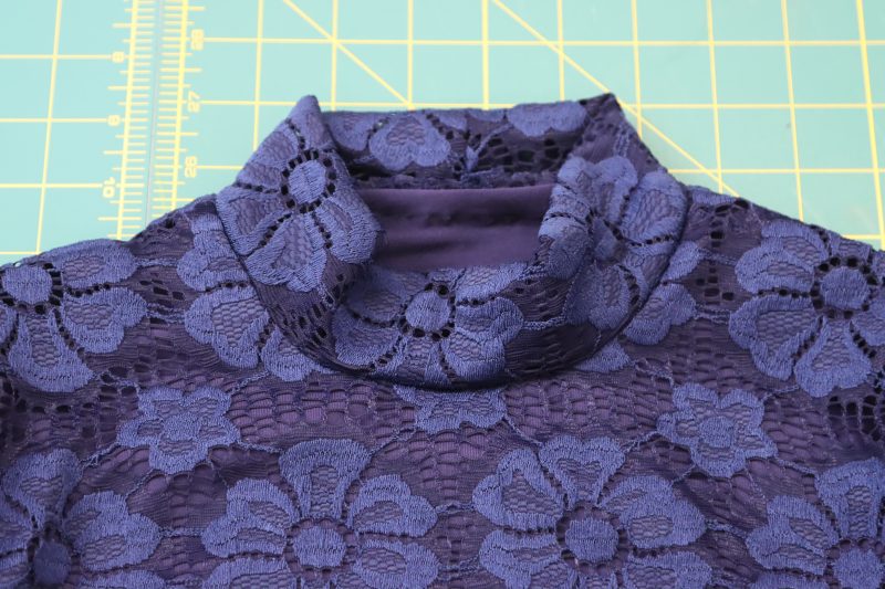 How To Flip Collar Up - Stretch Crochet Lace - Mood Fabrics - Altena Blouse Free Sewing Pattern Tutorial - MDF491 - Mood Fabrics Sewciety Blog - Flip the collar up.