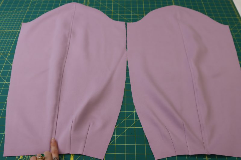 How To Topstitch Sleeve Seam - Stretch Ponte Knit - Mood Fabrics - Camarillo Cardigan and Magdalene Midi Skirt Free Sewing Pattern Tutorial - MDF490 - Mood Fabrics Sewciety Blog - Topstitch the sleeve side seam.