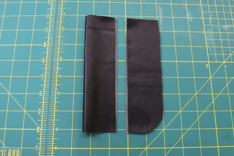How To Fold Fly Shield - Buttery Faux Leather - Mood Fabrics - Dresden Shorts Free Sewing Pattern Tutorial - MDF493 - Mood Fabrics Sewciety Blog - Fold the fly shield wrong sides together and place fly facing pieces wrong sides together.