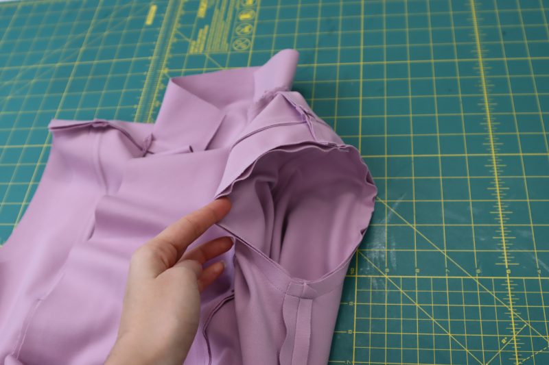 How To Sew Sleeves To Armscyes - Stretch Ponte Knit - Mood Fabrics - Camarillo Cardigan and Magdalene Midi Skirt Free Sewing Pattern Tutorial - MDF490 - Mood Fabrics Sewciety Blog - Sew the sleeves into the armscyes.