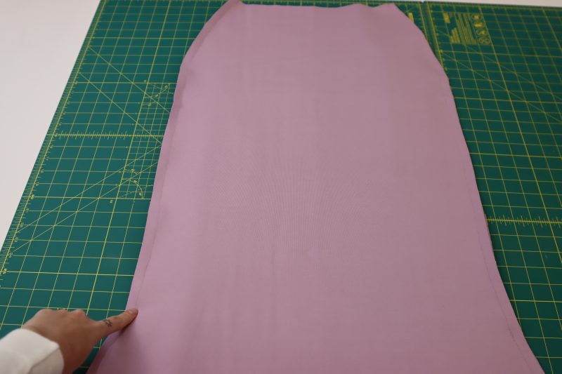How To Sew Skirt Side Seams - Stretch Ponte Knit - Mood Fabrics - Camarillo Cardigan and Magdalene Midi Skirt Free Sewing Pattern Tutorial - MDF490 - Mood Fabrics Sewciety Blog - Sew the skirt side seams together.