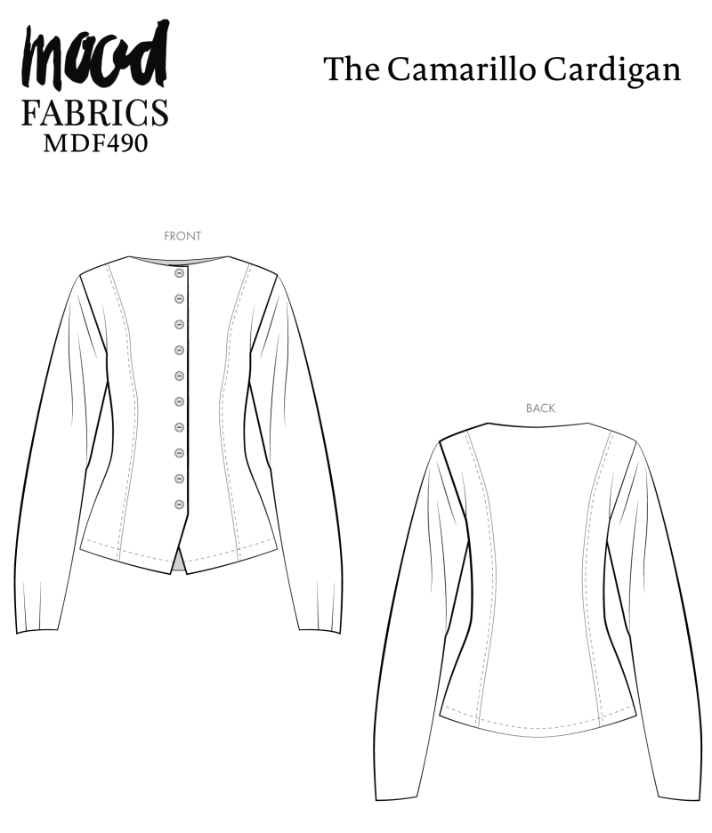 Camarillo Cardigan Free Sewing Pattern - Technical Drawings - Mood Fabrics Sewciety Blog - Free Sewing Pattern MDF490