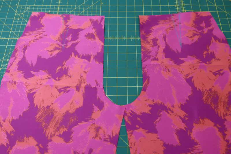 How To Mark Back Darts - Luxury Polyester Brocade - Mood Fabrics - Chelsea Brocade Set Free Sewing Pattern Tutorial - MDF508 - Mood Fabrics Sewciety Blog - Mark the darts on the backs of the pants.