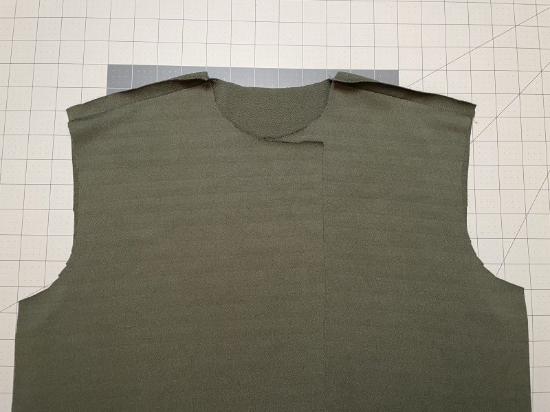 How To Sew Shoulder Seams - Stretch Liverpool Knit - Mood Fabrics - Cove Collared Wrap Top Free Sewing Pattern Tutorial - MDF498 - Mood Fabrics Sewciety Blog - Sew the front and back shoulder seams together.