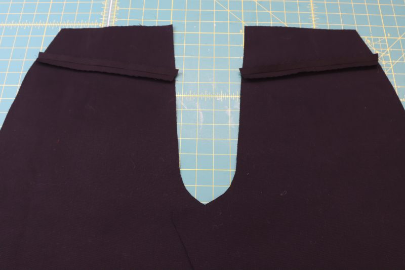 How To Sew Yokes - Cotton Canvas - Mood Fabrics - Clarkston Carpenter Pants Free Sewing Pattern Tutorial - MDF503 - Mood Fabrics Sewciety Blog - Sew the yokes to the back pants pieces.