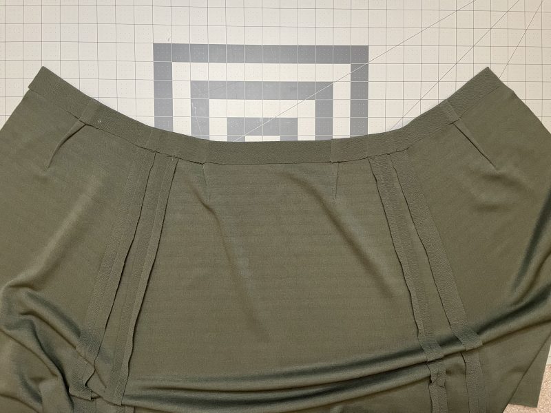How To Iron Waistband - Stretch Liverpool Knit - Mood Fabrics - Marin Mini Skirt Free Sewing Pattern Tutorial - MDF499 - Mood Fabrics Sewciety Blog - Iron a fold into the waistband.