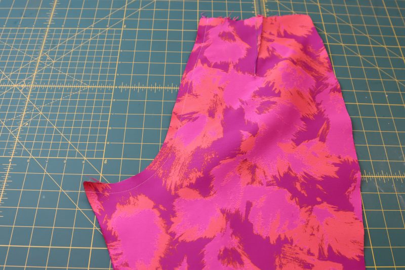 How To Sew Back Crotch Seam - Luxury Polyester Brocade - Mood Fabrics - Chelsea Brocade Set Free Sewing Pattern Tutorial - MDF508 - Mood Fabrics Sewciety Blog - Sew the back crotch seam.