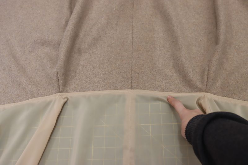 How To Topstitch Lining To Seam Allowance - Stretch Polyester Lining - Mood Fabrics - Peak Pencil Skirt Free Sewing Pattern Tutorial - MDF507 - Mood Fabrics Sewciety Blog - Topstitch the lining to the seam allowance.