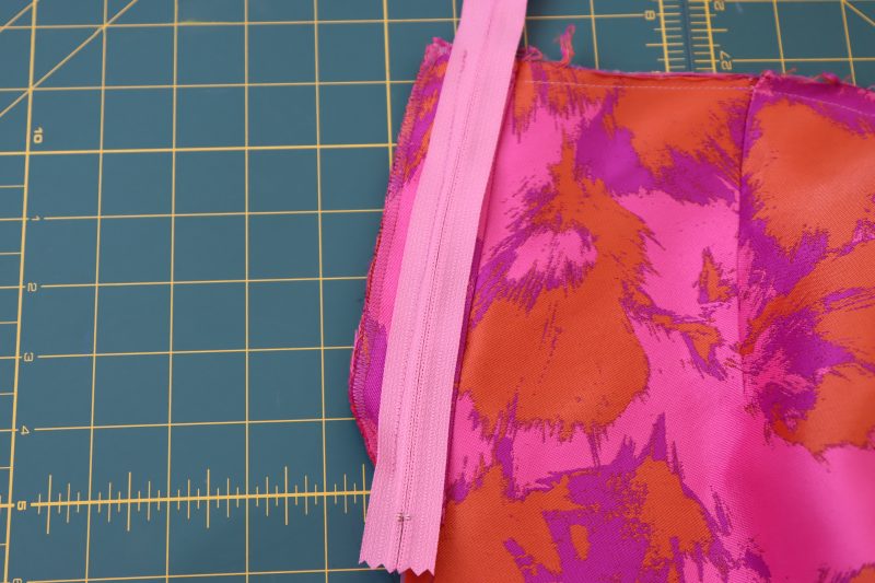 How To Sew Zipper To Fly Facing - Regular Zipper - Mood Fabrics - Chelsea Brocade Set Free Sewing Pattern Tutorial - MDF508 - Mood Fabrics Sewciety Blog - Sew the zipper to the fly facing.