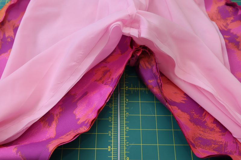 How To Sew Lining Inseam - Stretch Polyester Twill Lining - Mood Fabrics - Chelsea Brocade Set Free Sewing Pattern Tutorial - MDF508 - Mood Fabrics Sewciety Blog - Sew the lining inseam.