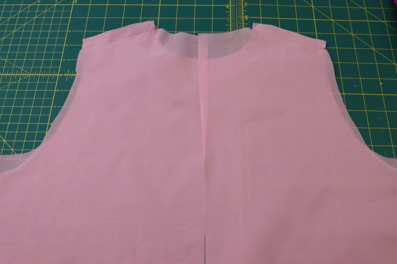 How To Sew Lining Shoulder Seams - Stretch Polyester Twill Lining - Mood Fabrics - Chelsea Brocade Set Free Sewing Pattern Tutorial - MDF508 - Mood Fabrics Sewciety Blog - Sew the lining shoulder seams.