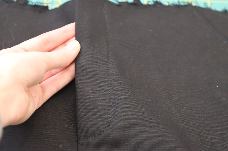 How To Topstitch Fly Facing - Cotton Canvas - Mood Fabrics - Clarkston Carpenter Pants Free Sewing Pattern Tutorial - MDF503 - Mood Fabrics Sewciety Blog - Topstitch over the fly facing.