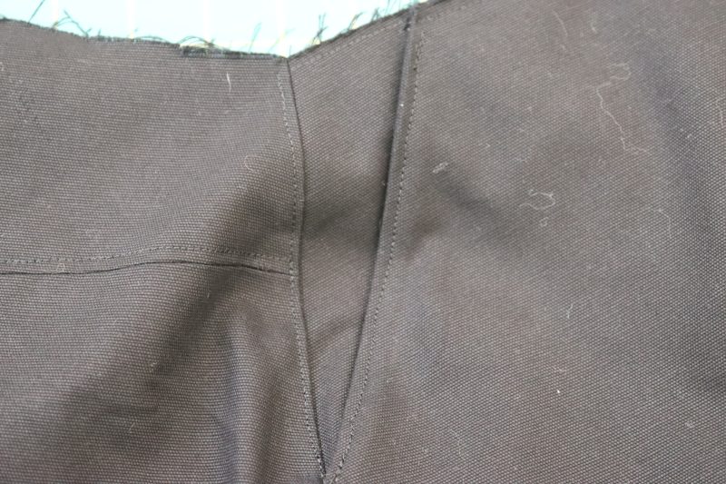 How To Topstitch Front Pockets - Cotton Canvas - Mood Fabrics - Clarkston Carpenter Pants Free Sewing Pattern Tutorial - MDF503 - Mood Fabrics Sewciety Blog - Topstitch over the front pockets.