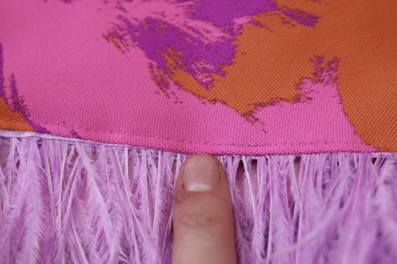 How To Topstitch Trim Seam Allowance - Ostrich Feather Trim - Mood Fabrics - Chelsea Brocade Set Free Sewing Pattern Tutorial - MDF508 - Mood Fabrics Sewciety Blog - Topstitch the seam allowance of the trim.