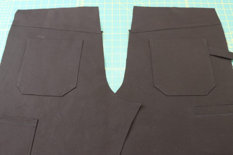How To Pin Sew Yokes - Cotton Canvas - Mood Fabrics - Colfax Carpenter Pants Free Sewing Pattern Tutorial - MDF504 - Mood Fabrics Sewciety Blog - Pin and sew the yokes.