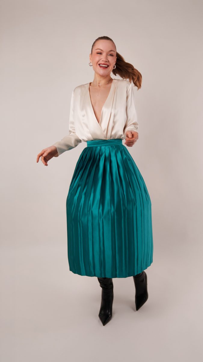 Poseidon Pleated Skirt Free Sewing Pattern - Model Photos - Mood Fabrics Sewciety Blog - Free Sewing Pattern MDF510