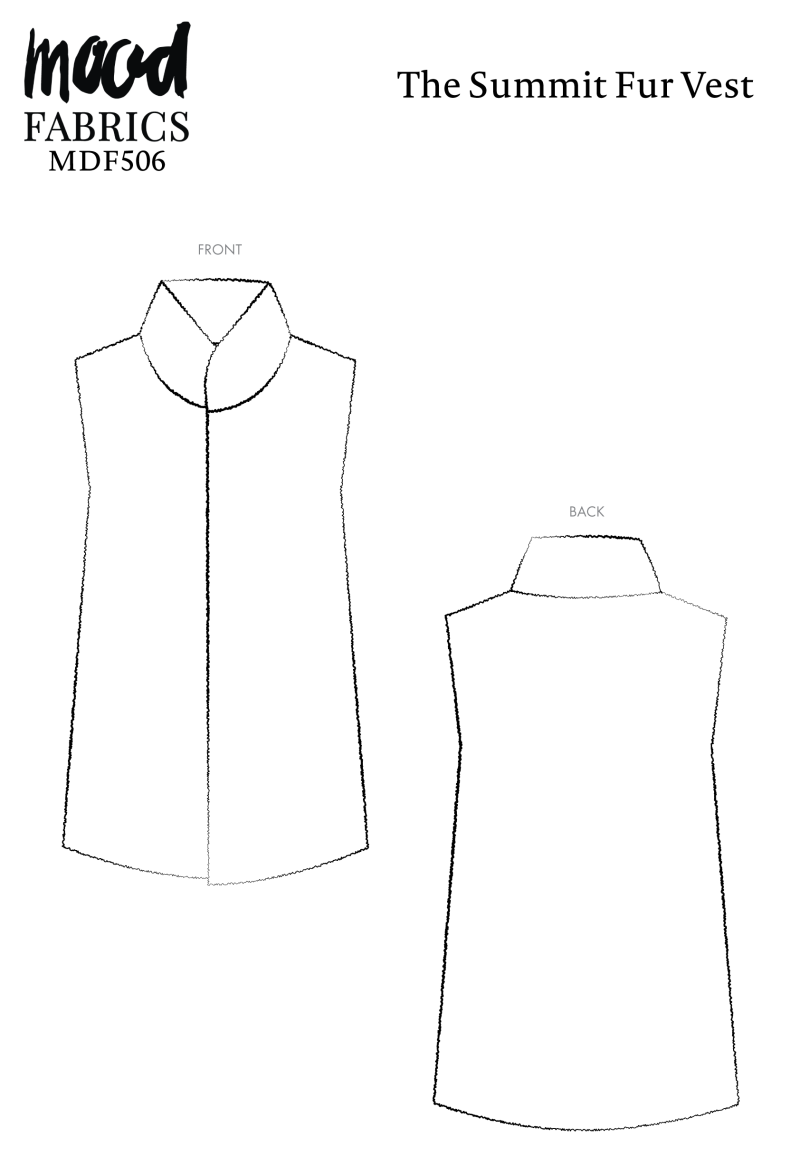 Summit Fur Vest Free Sewing Pattern - Technical Drawings - Mood Fabrics Sewciety Blog - Free Sewing Pattern MDF506