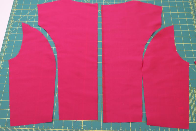 How To Layout Back Pattern Pieces - Polyester Taffeta - Mood Fabrics - Biella Fit and Flare Dress Free Sewing Pattern Tutorial - MDF514 - Mood Fabrics Sewciety Blog - Layout the back pattern pieces.